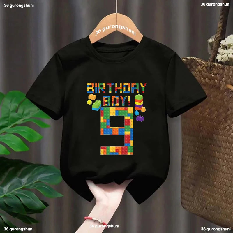Building Blocks 1-10 Birthday Boys T-shirt Funny Block Graphic Print Toddler T-shirt Gifts kids Birthday Party Clothing T-shirt