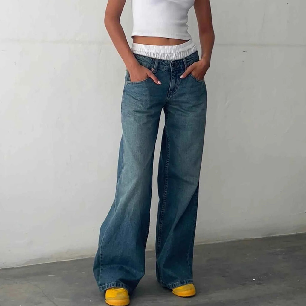 Y2K Baggy Jeans for Women Trendy Low Rise Casual Straight Leg Boyfriend Jeans Denim Pants with Pocket Streetwear