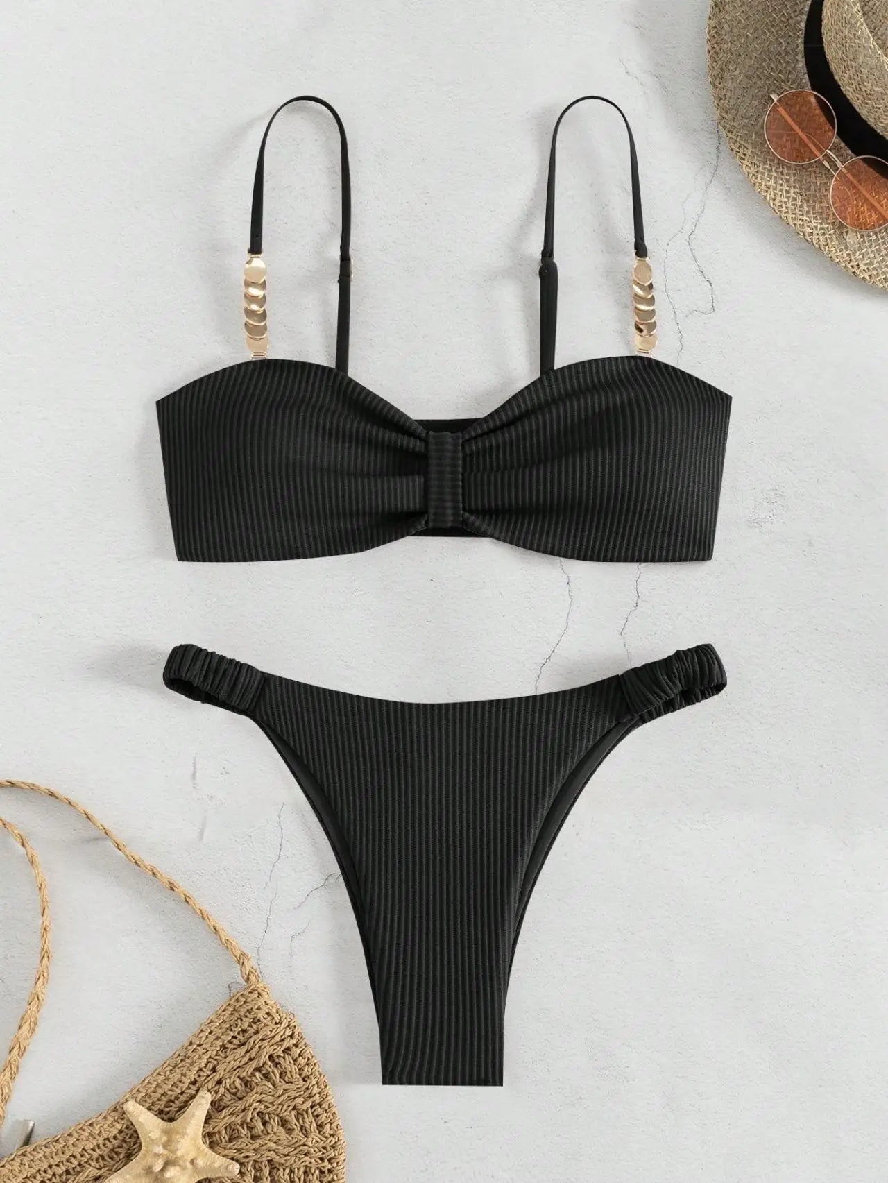 Sexy Front Bow Push Up Bikini Set 2026 Women Metal Strap Hollow Out Bra Pleate Thong Swimsuit Summer Bathing Suit White Swimwear