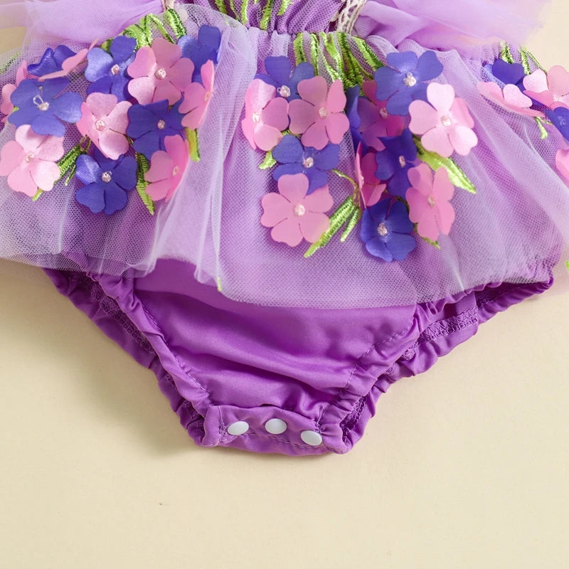 Baby Girl Princess Romper Dress Cute Summer Ruffle Sleeveless 3D Flower Tulle Tutu Rompers with Headband 2Pieces Infants Outfits