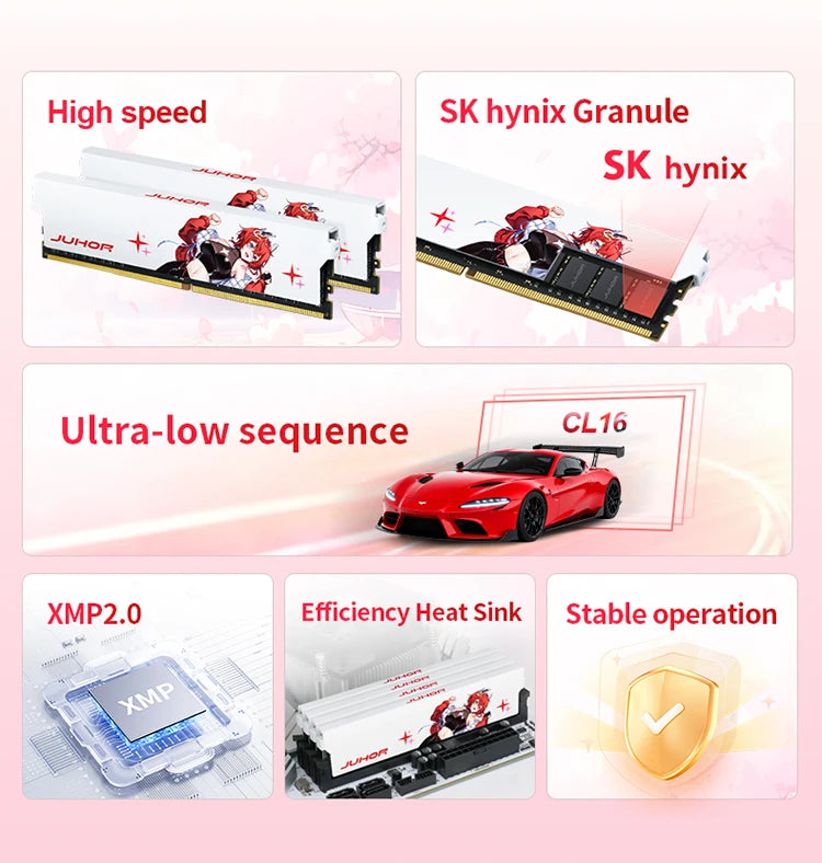 JUHOR DDR4 8GB 3200MHz CL16 High Performance Desktop Memory