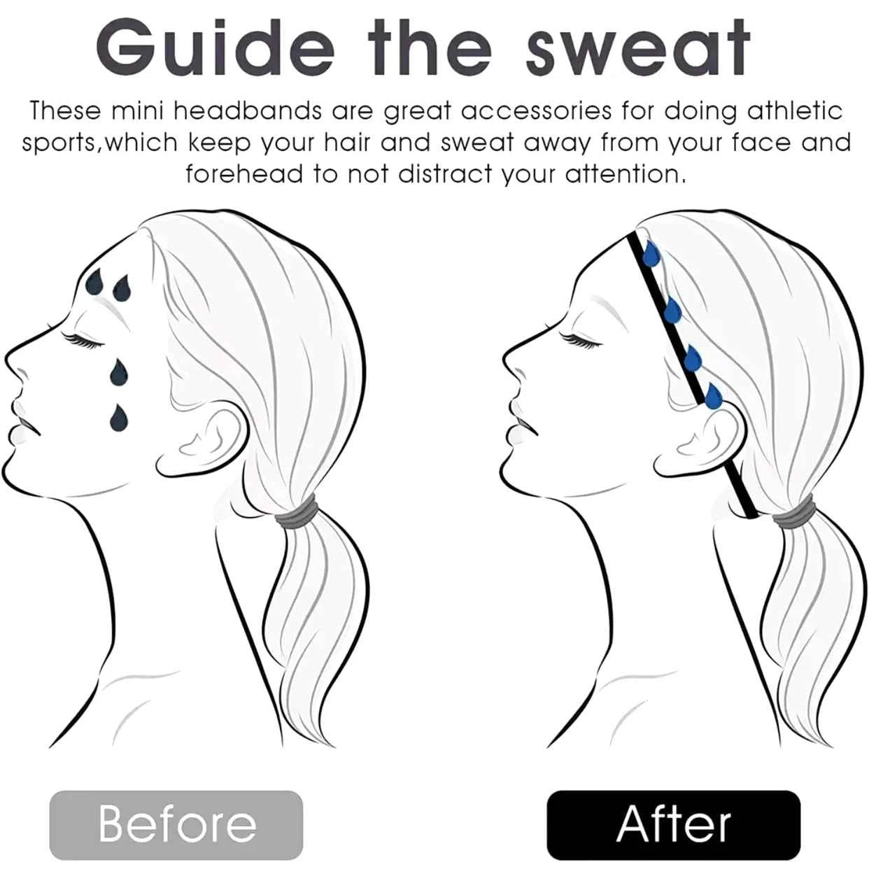 4 Pieces Non-Slip Elastic Sport Headband Black Stretchy Hair Band Sports Yoga Running Headband For Women Girls