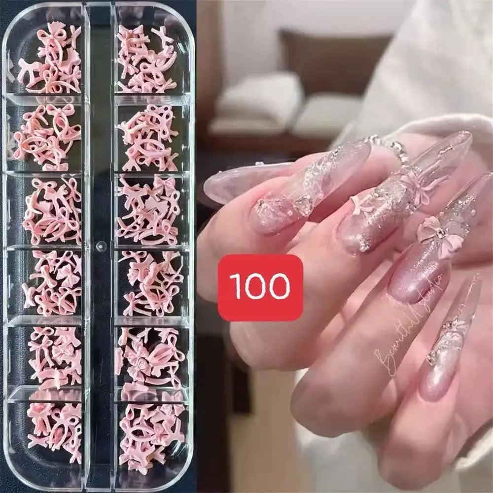 12/16 compartment burgundy bow nail art decorations, New Year's Valentine's Day accessories, nail accessories