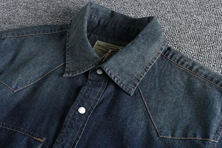 Summer New American Retro Short Sleeve Lapel Denim Cargo Shirt Men's Fashion Pure Cotton Washed Old Multi-pocket Casual Blouses