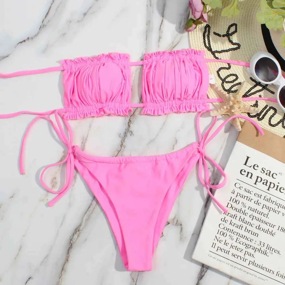2024 Hot Lace Up Thong Brazilian Beachwear Swimwear Summer Women Biqunis Strapless Bathing Suit Leopard Swimsuit Maya Micro Mini