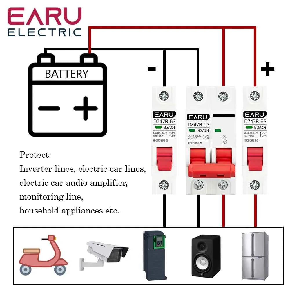 1P 2P DC MCB 12V 24V 48V Circuit Breaker Battery Car Protector DZ47 DC Positive Negative Pole Rotection  Protect Switch Isolator
