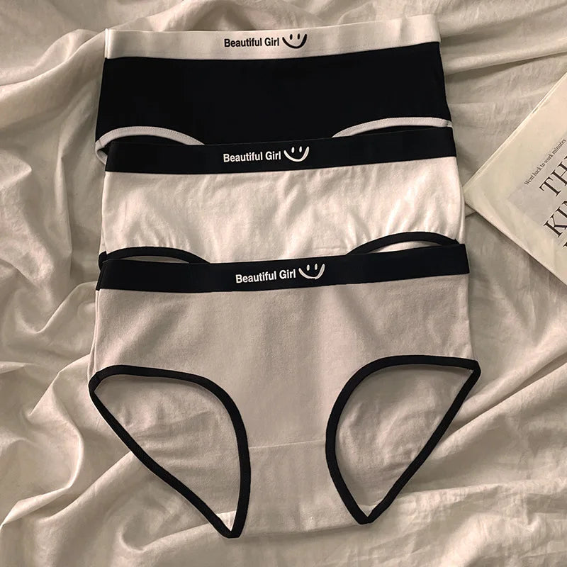 3Pcs/set Cotton Soft Breathbale Lingerie Black White Gray Daily Wear Underwear Women Panties Ladies and Girls Briefs M-XL