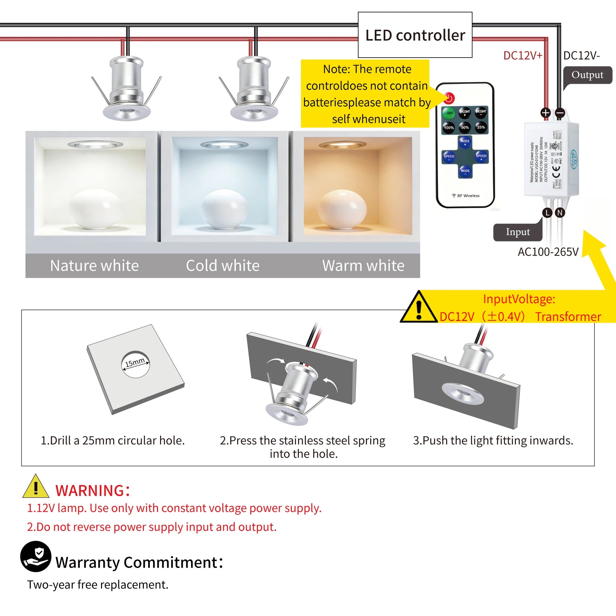 1W Mini Spotlight 12V Downlight Led Spot Dimmable Kitchen Cabinet Spot Lights Recessed Ceiling Light with Remote Control