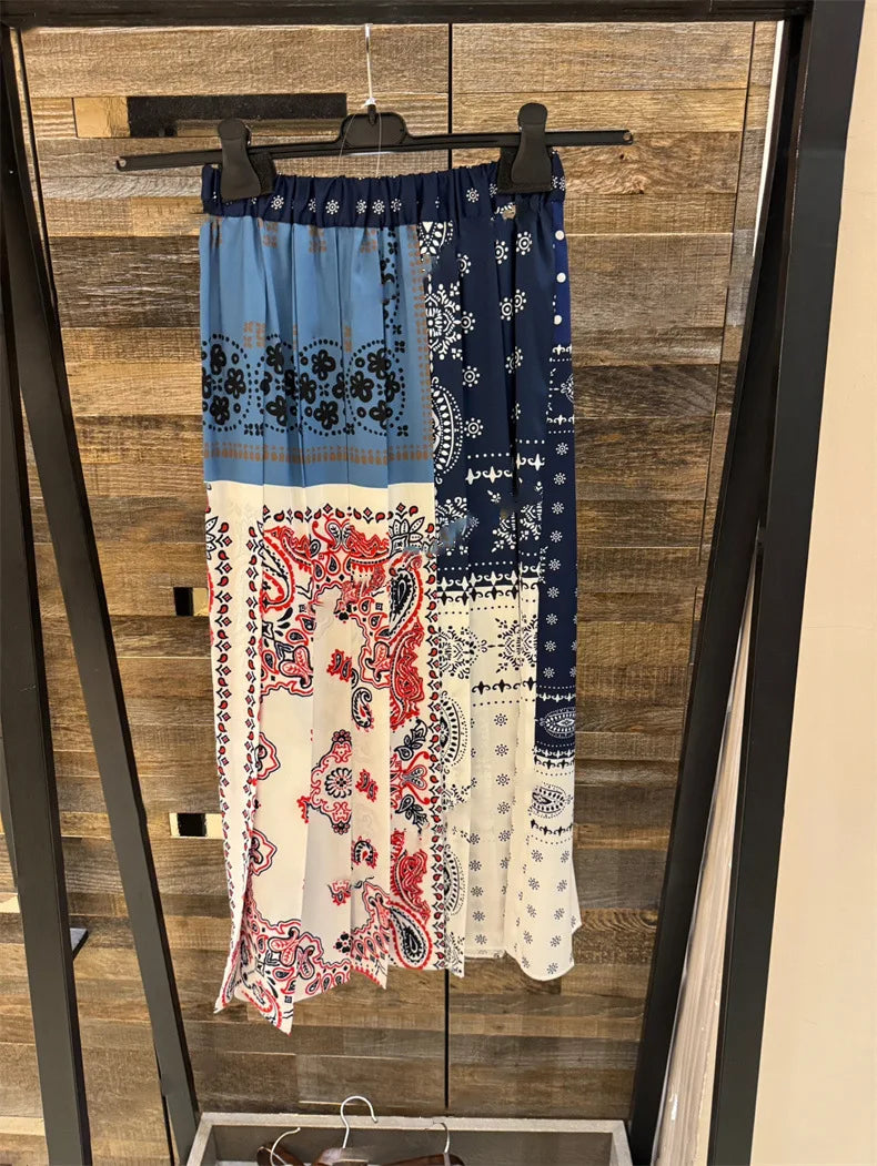 2025 Early Autumn New Design Limited Edition Color-Plaid Retro Print A-line Long Dress Loose Half-Length Skirt Women