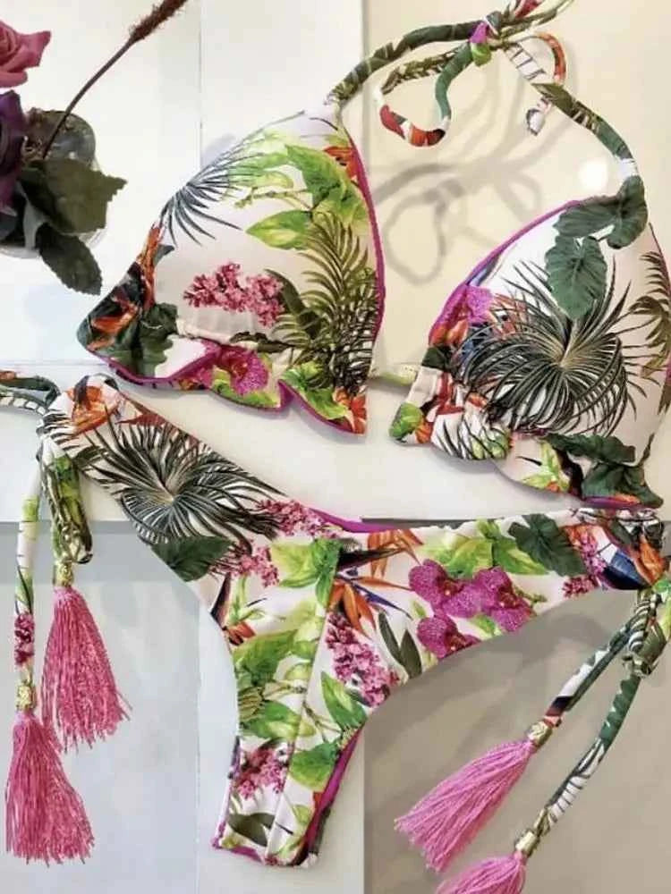 2020 New Bikinis Women Swimsuit Cross Bandage Swimwear Push Up Bikini Set Beach Bathing Suit Brazilian Biquni Print
