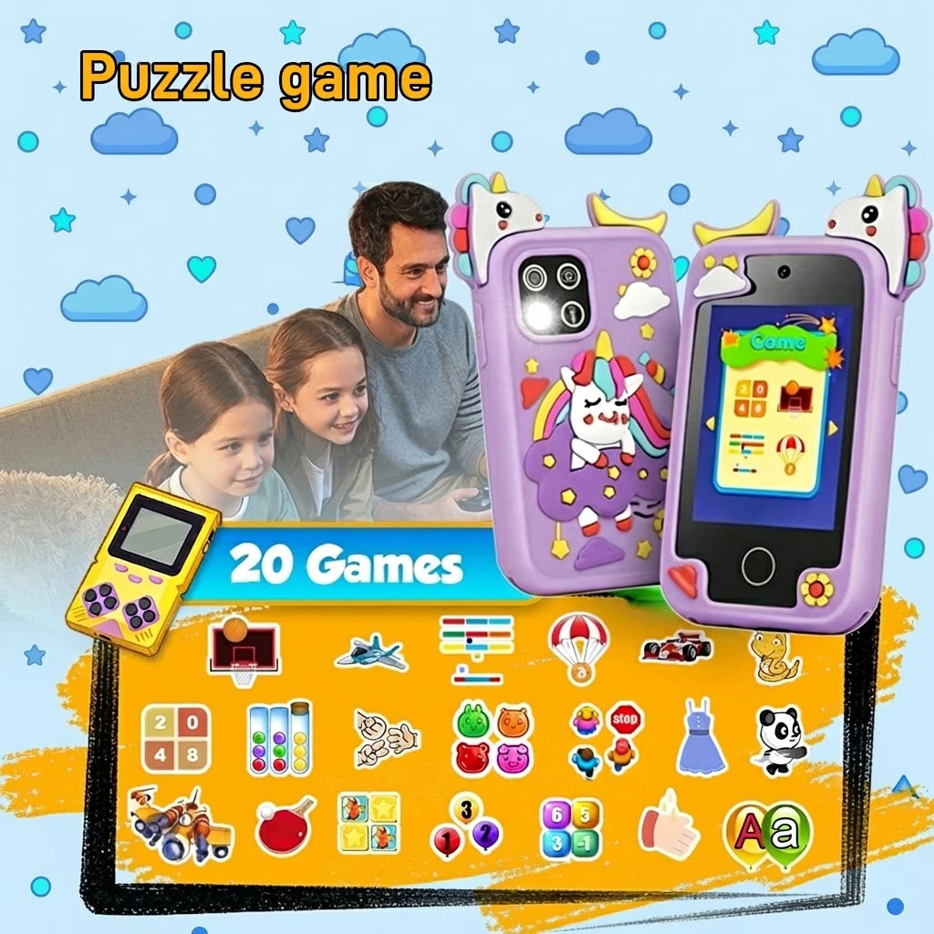 Kids Smartphone Toy with Camera & MP3 Player, Touchscreen Learning Phone for Boys Girls Silicone Pretend Cell Phone Gift