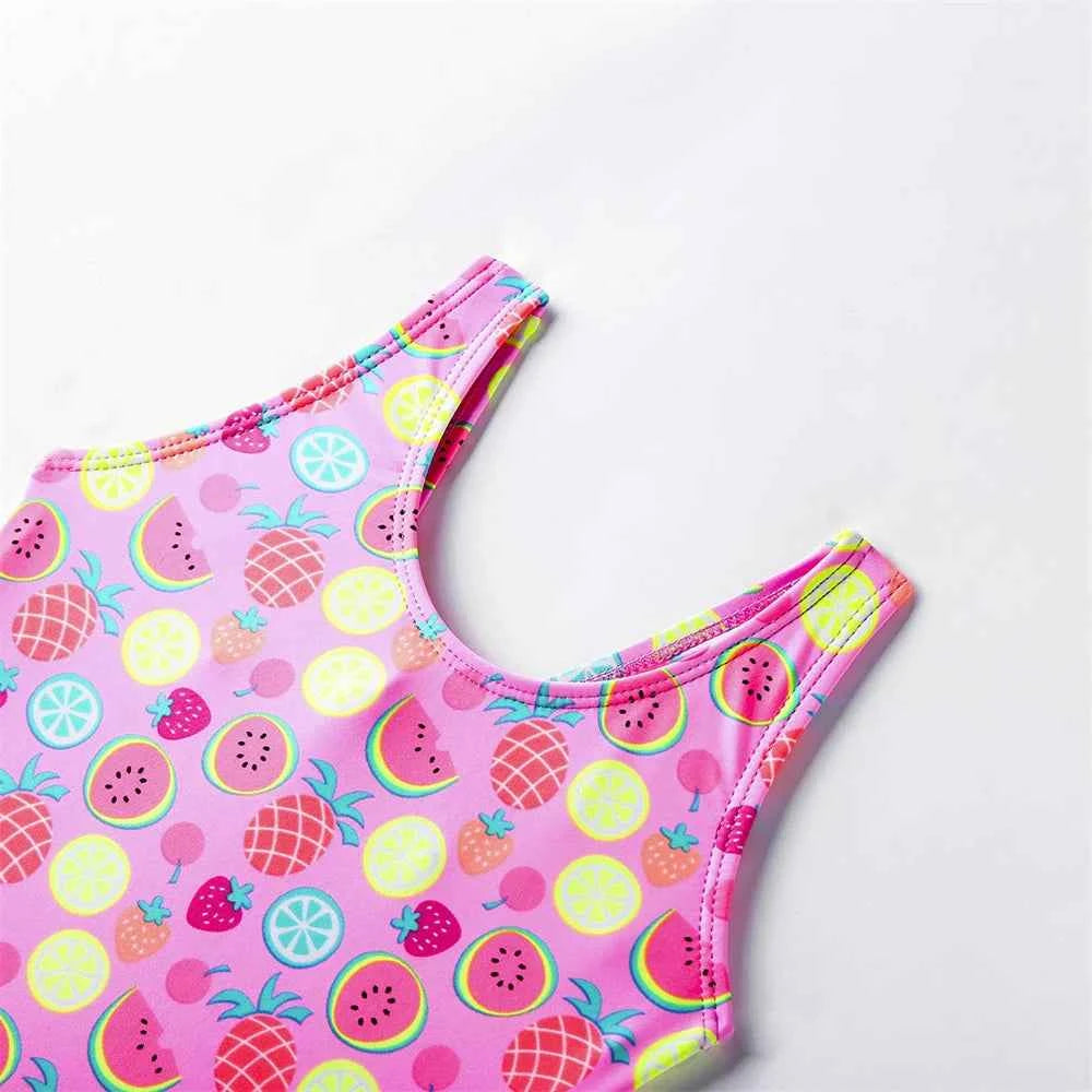 Girls' one-piece cartoon print swimsuit, children's polka-dot animal one-piece swimsuit with hollow back, beach wear