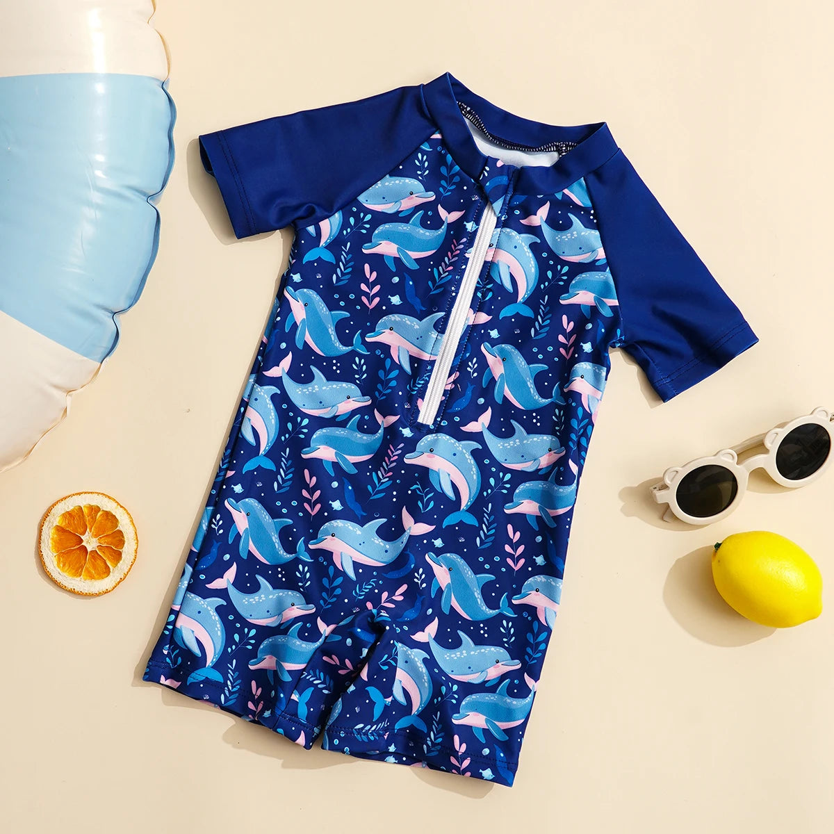Happyflute Kids Short Sleeve One-Piece Swimsuit Quick Dry Toddler Summer Rash Guard with Shorts ，Sun Protection Suit
