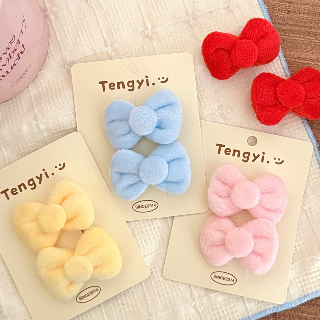 2/8 Pcs Cute Plush Tie Hair Clip Set with Side Clips for Student Decoration and Broken Hair Clips