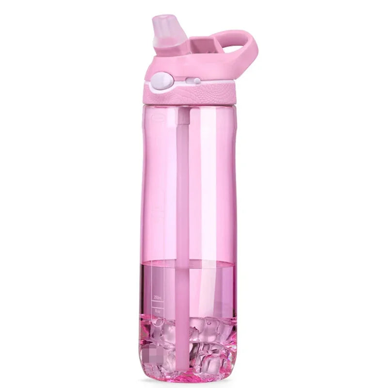 750ml Portable Sports Water Bottle With Straw For Camping Hiking Outdoor Plastic Transparent BPA Free Bottle For Men Drinkware