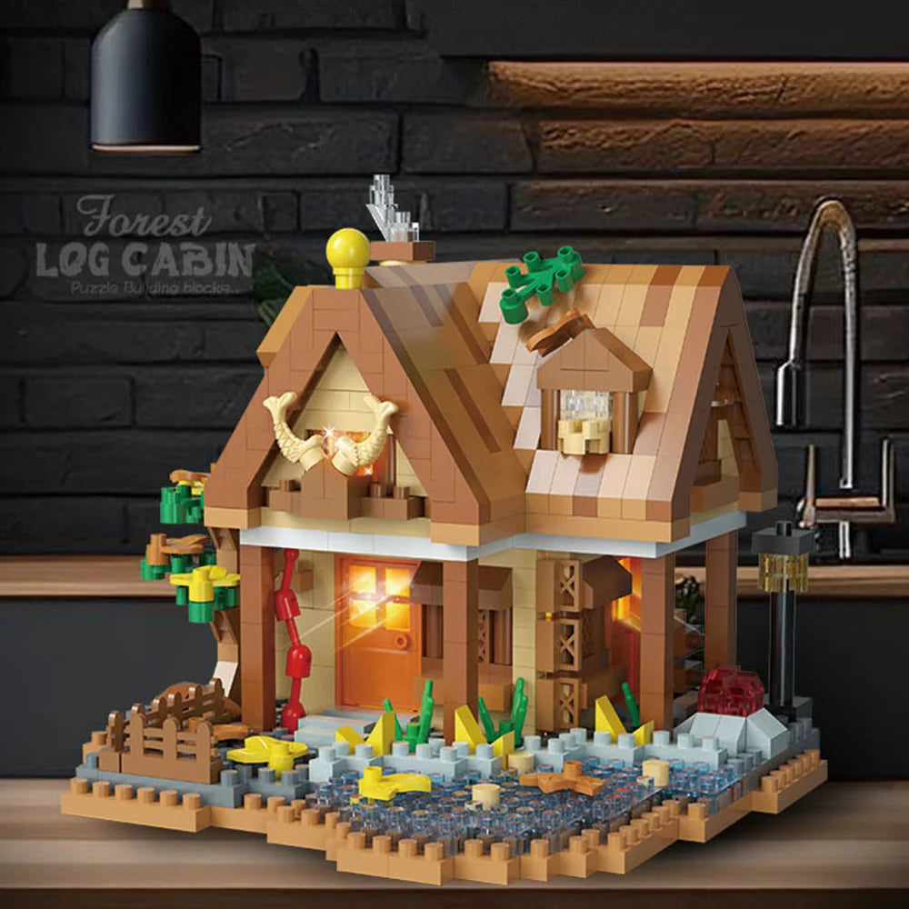 Creative street view building model building blocks forest tree house puzzle windmill tree house decoration toys