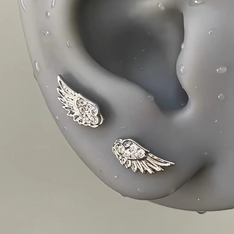 Fashion Zircon Wing Stud Earrings for Women Luxury Shiny Crystal Creative Angel Wings Cross Silver Color Ear Studs Jewelry Gifts
