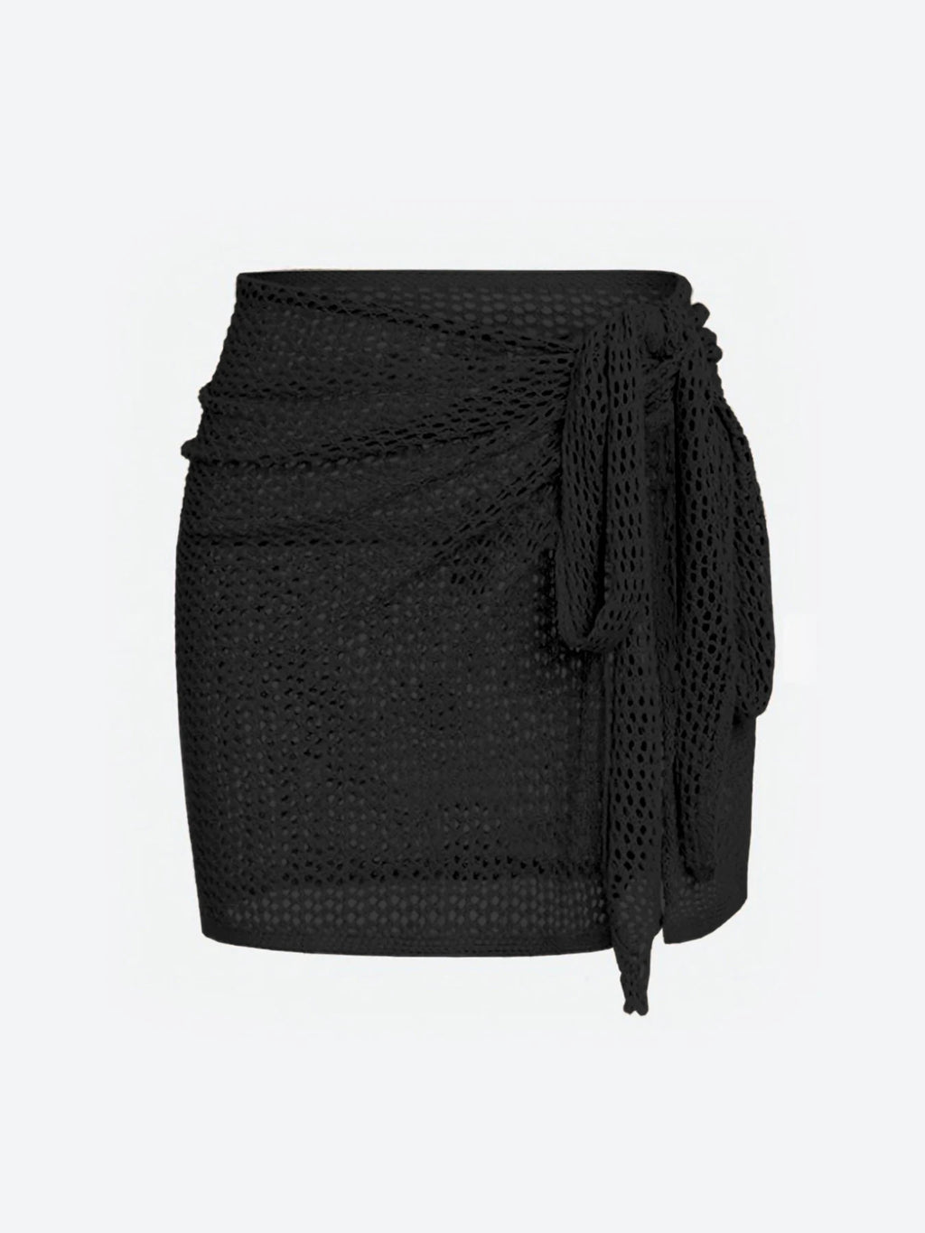 Women's Knitted Short Skirt with Hollow Straps and Slit, Sexy Beach Coverup Shirt for Summer