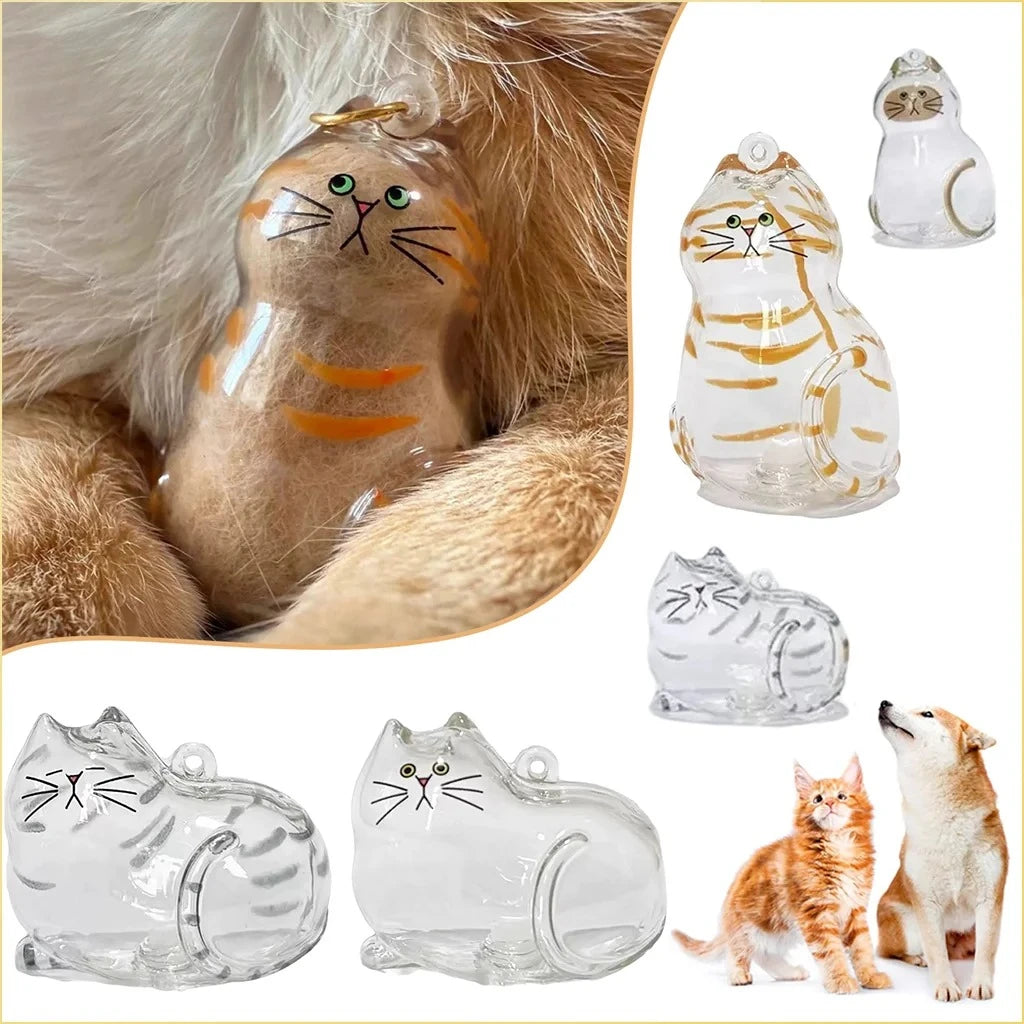 Pet Hair Memorial Keepsake Box & Bottle - Transparent Storage Container for Cat Fur, DIY Decor Gift for Pet Lovers Home Display