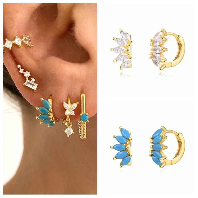 Women's 925 Sterling Silver Ear Needle Crystal Zircon Water Droplets Stud Hoop Gold Huggie Earrings Premium Luxury Party Jewelry