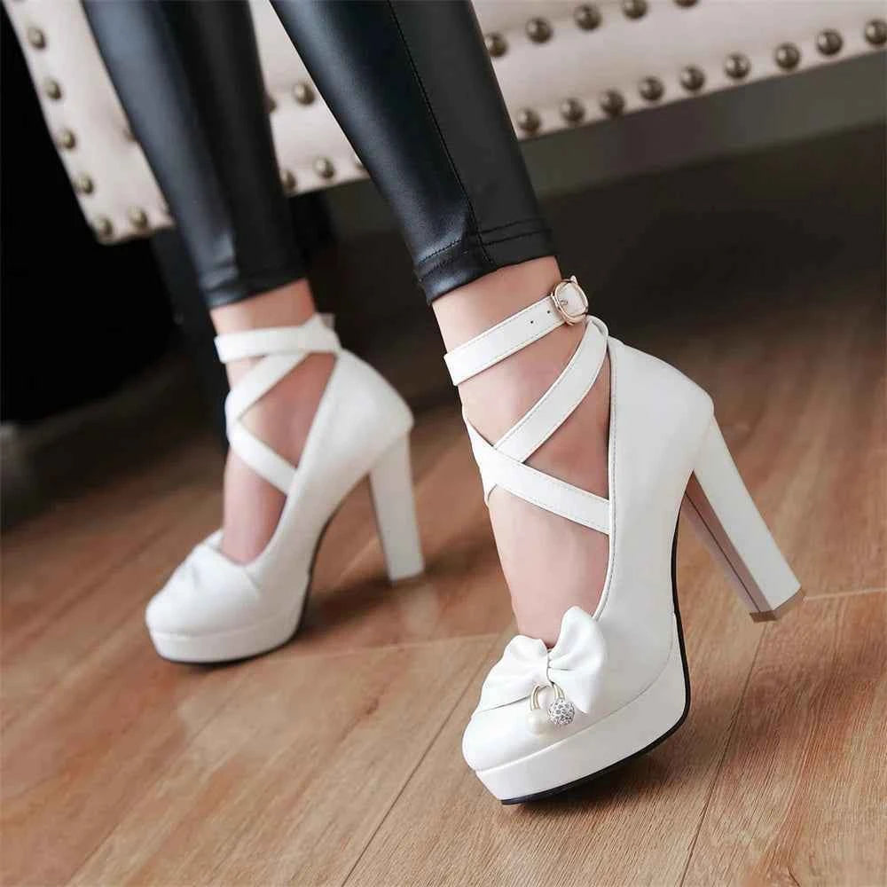 High Heels Women 2025 Trend Chunky Heels Platform Lolita Mary Jane Elegant Party Korean Shoes Dress White The Glossy Fashion
