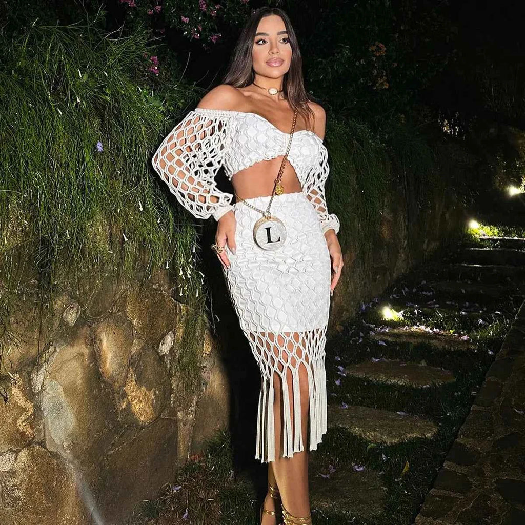 3pcs Swimsuit Sexy Bikinis 2025 Women Swimwear Crochet Dress Off Shoulder Ruffle Swim Suit Bathingsuit Beachwear Bandeau Biquini