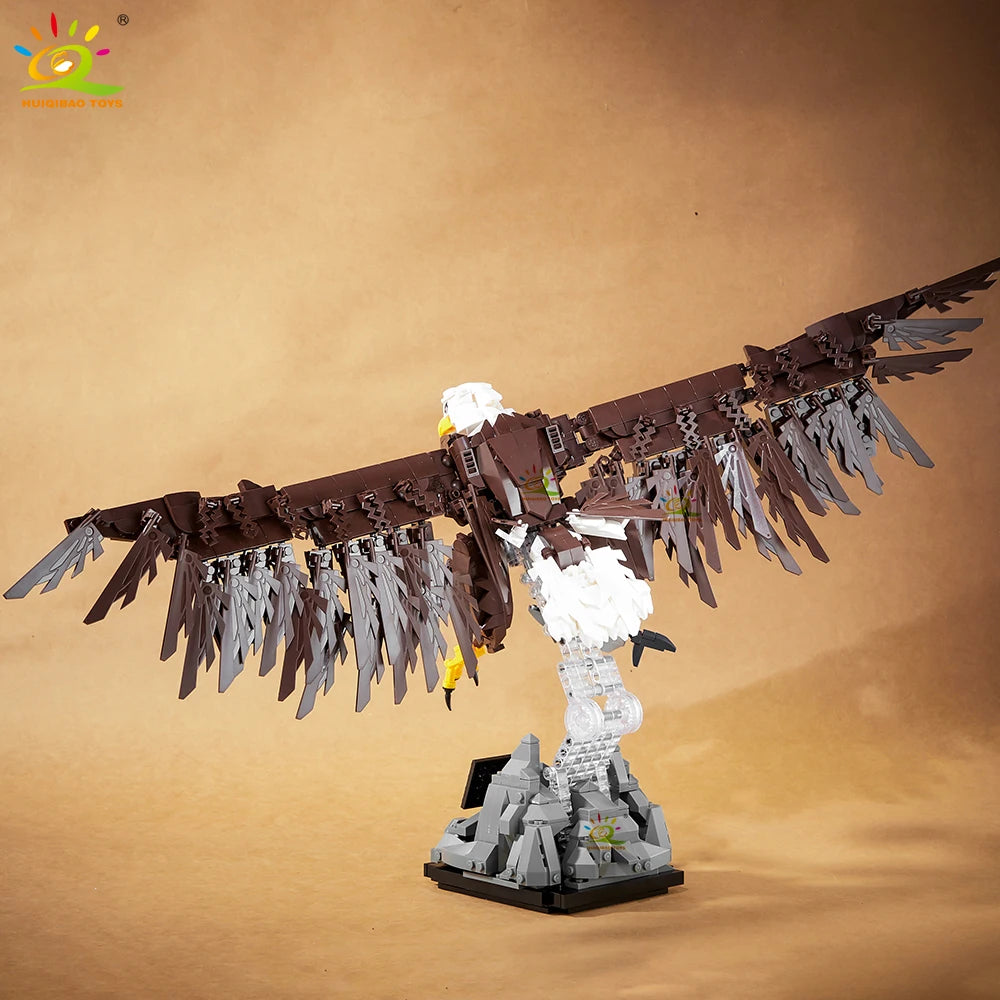 HUIQIBAO1214PCS Eagle Model Building Block MOC Falcon Animal Series Bricks Assembly Toy For Children DIY Home Desk Decoraction