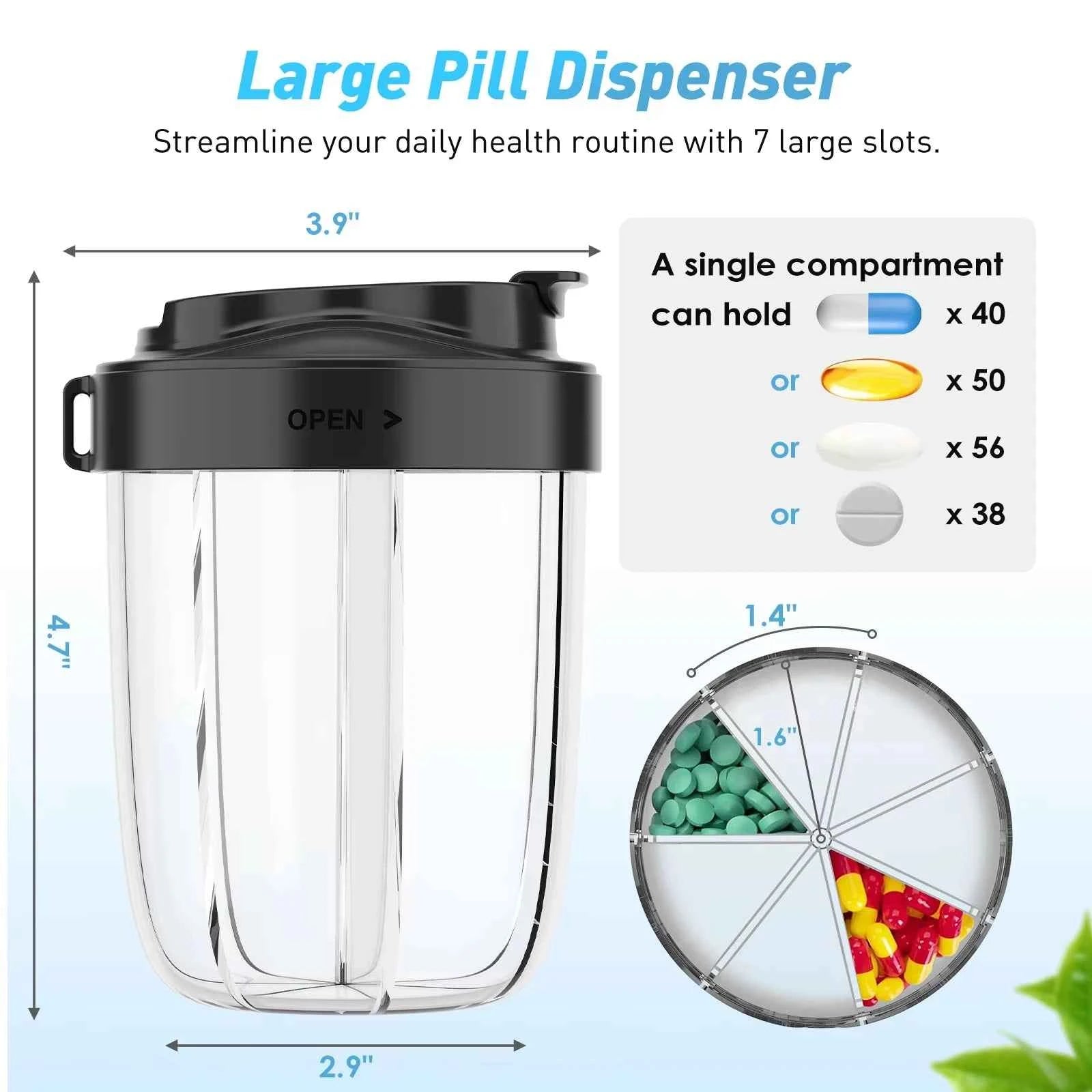 7 Grids Large Pill Box Cases for Travel A Month Pill Organizer Pill Dispenser for Tablets Vitamins Medicine Fish Oils Sub-packed