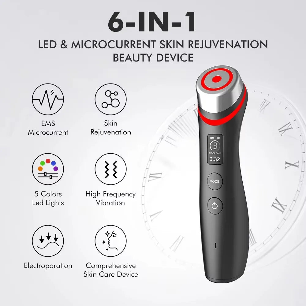 NEW 6 in 1 Multifunction Ager Booster Pro Skin Therapy Wand Facial Led Lights Beauty Device