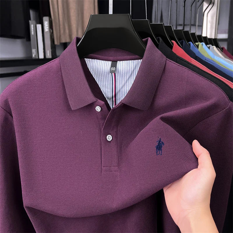 100% cotton high-end brand long sleeve polo shirt new Paul pony embroidery luxury comfort men's business leisure lapel T-shirt