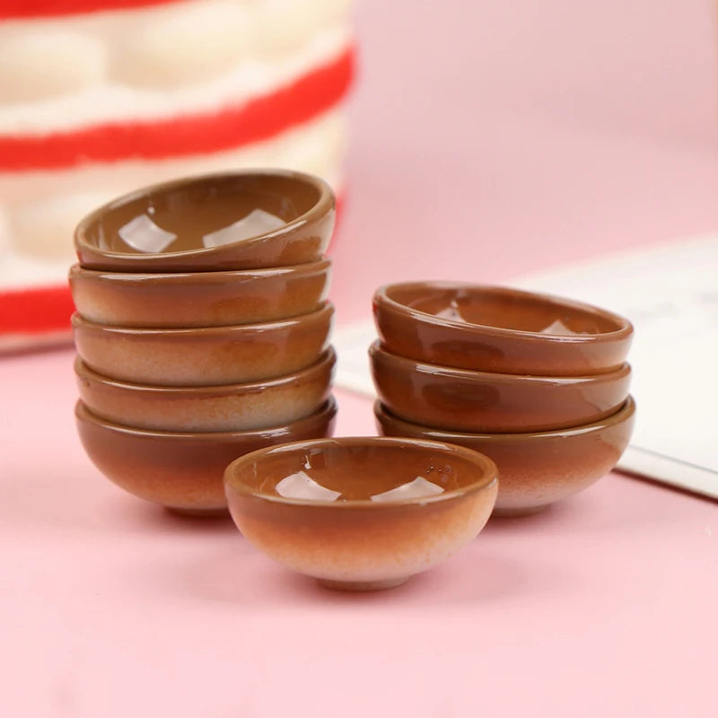 10pcs Dollhouse Miniature Bowl Dish Round Rice Bowl Tableware Dollhouse Kitchen Dining Accessory Resin Play House Toys