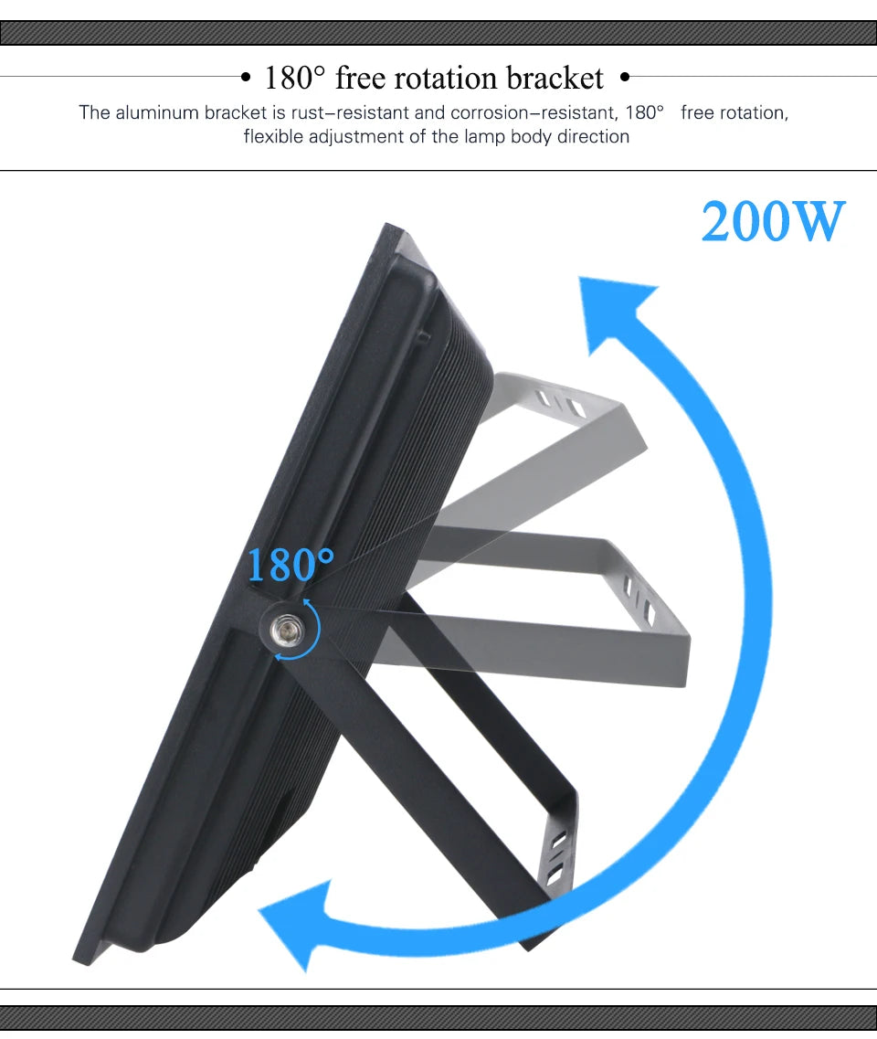 LED Flood Light Spotlight AC220V 100W 200W IP66 Waterproof LED Black Shell Garden Street Gate Wall Floodlights