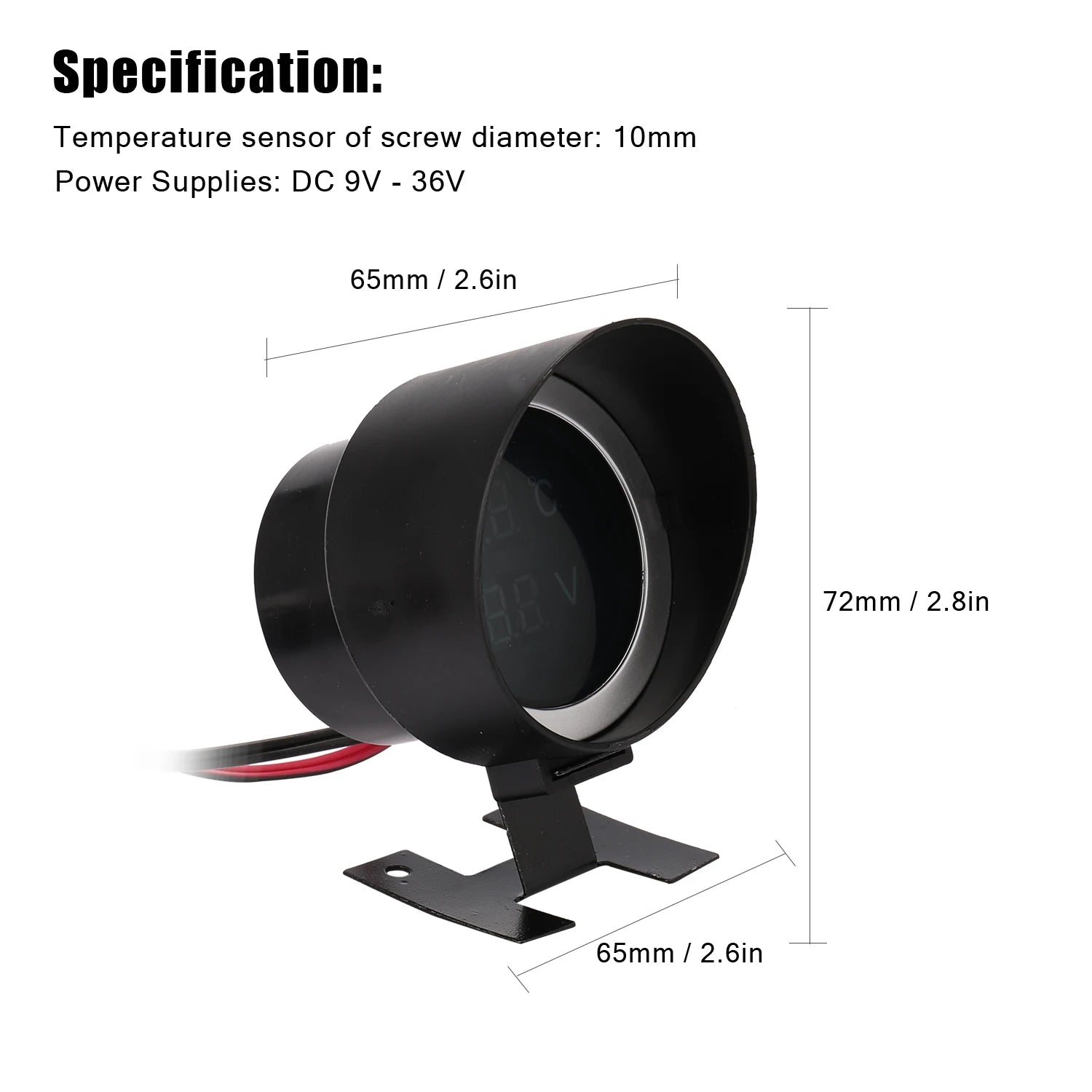 Round Led Digital Car Truck Water Temp Gauge Temperature Sensor Temperatura Moto + Voltmeter Volt Voltage Meter 2 in 1 12.0V 24V