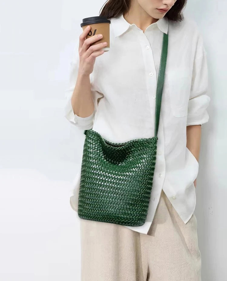 Luxury Woman Handbag New High End Hand-Woven Genuine Leather Women's Bag Large Capacity Shoulder Tote Bag Underarm Bag Bucket Ba