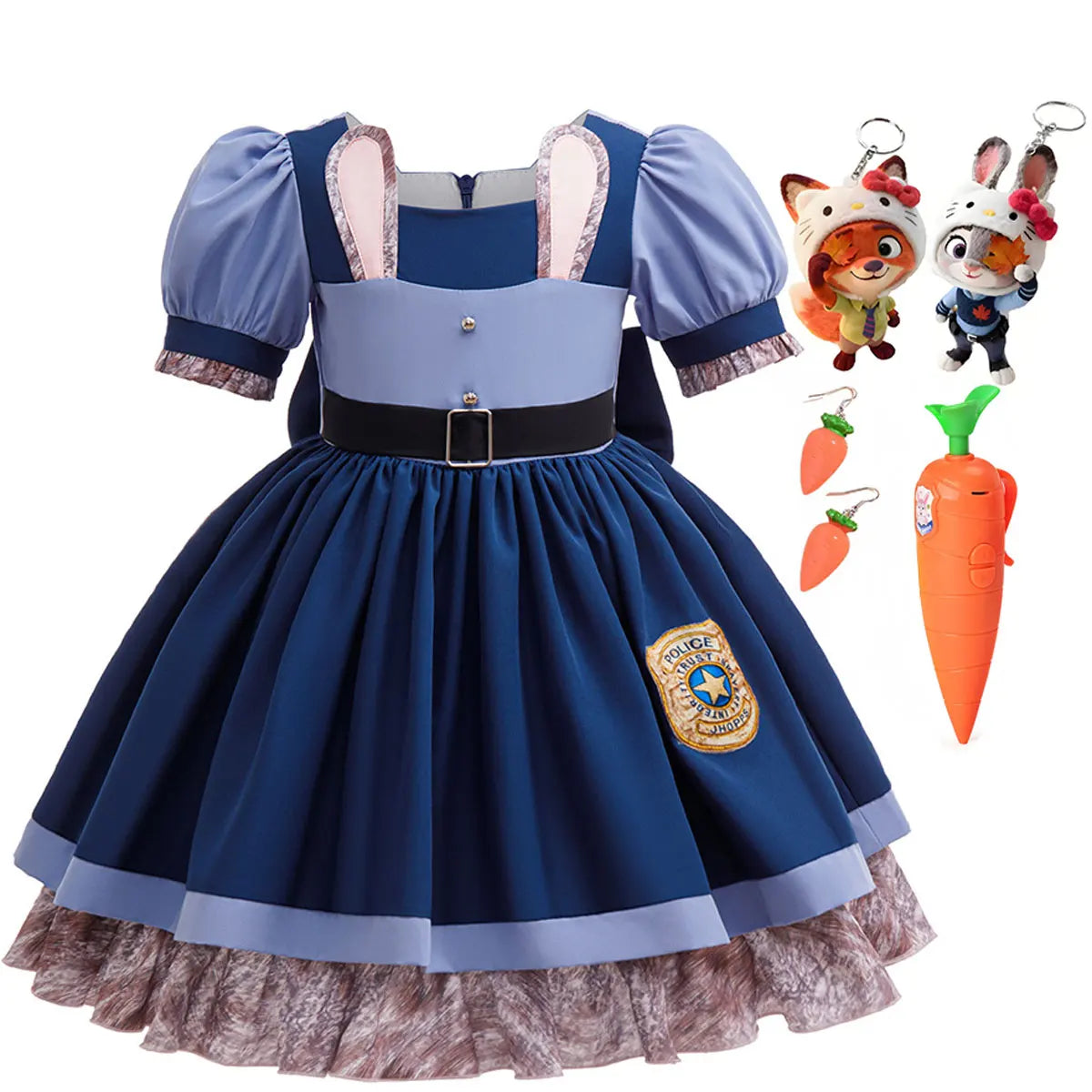 Disney Girls Cosplay Zootopia 2 Police Officer Judy Bunny Dress For Kids Holiday Party Cute Dress With Accessories Fancy Set