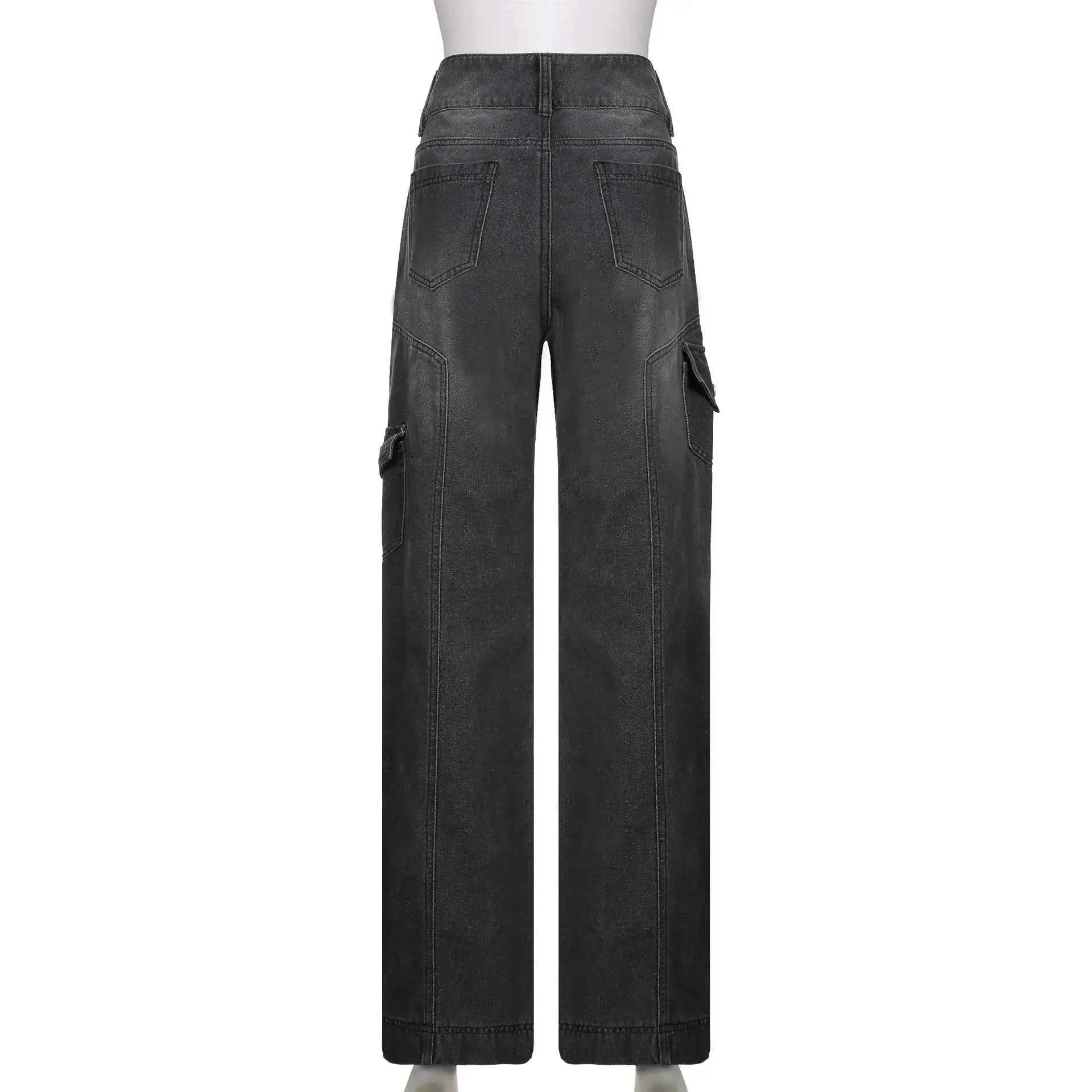 New Street High Waist Straight Leg Casual Jeans with Irregular Pockets Work Clothes Floor Towers  Dad's Pants