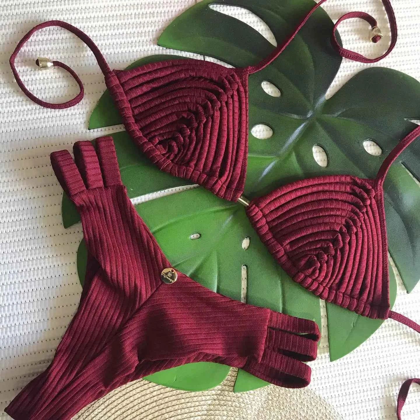 2025 New Bandage Stripes Brazilian Bikini Swimwear Women's Swimsuit Two Piece Set Female Sexy Lace up Mujer Beachwear Summer
