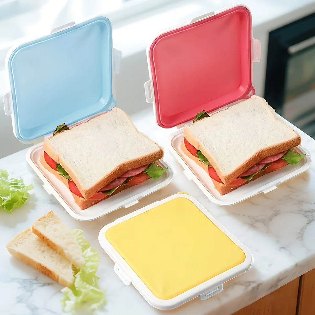 Sandwich Containers Silicone Sandwich Storage Box for Lunch, Travel - Snap-Off for Fruit, Salad, Snacks and Food Storage