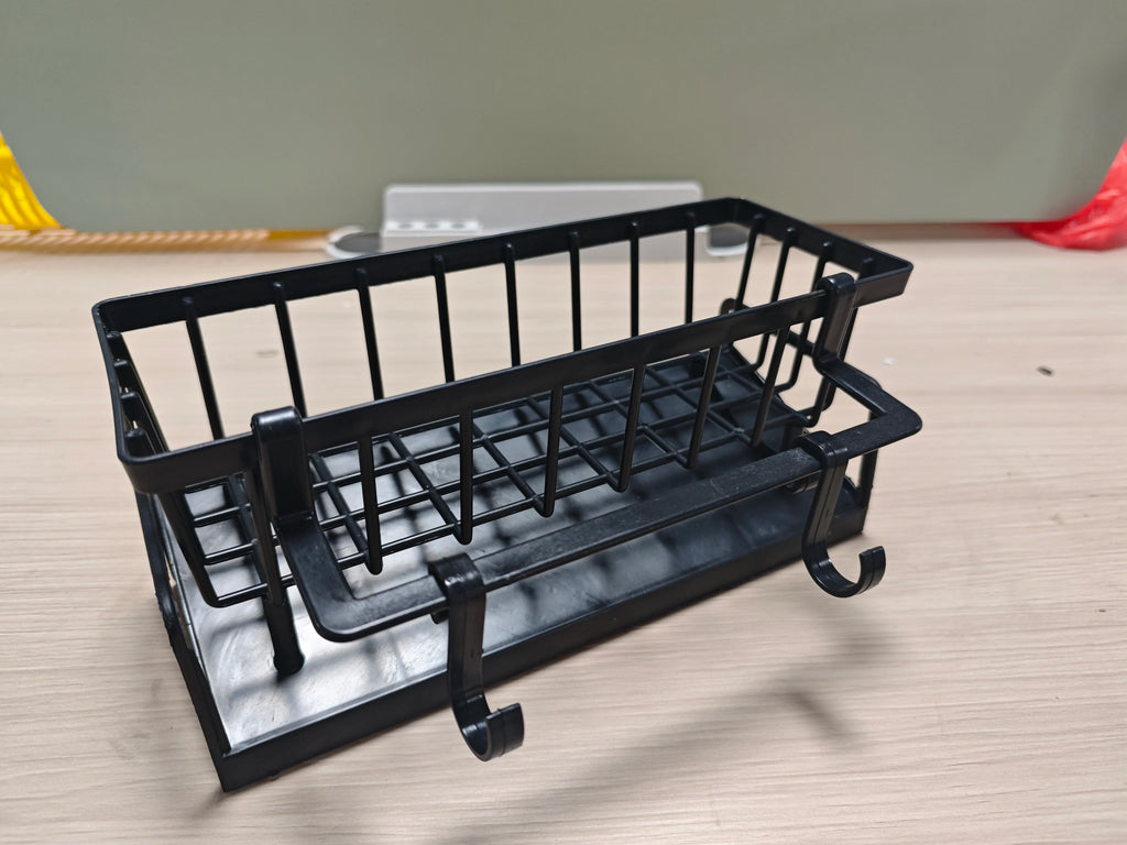 No-Punch ABS Kitchen Sink Shelf with Hooks Multifunctional Faucet Drainage Rack Adhesive Tap Organizer for Spice & Rag Storage ﻿