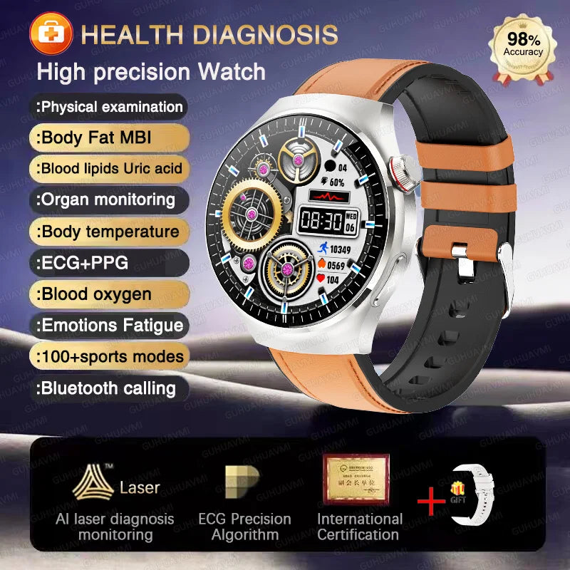 2025 High precision ECG Uric Acid Blood Fat Smart Watch Men Body Fat Blood pressure Heart rate Pulse Health  Watches