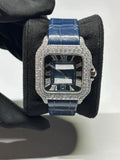 Moissanite White Gold Round Cut Diamond Watch Blue Rubber Band Dial Quartz Watch Available at Affordable Price