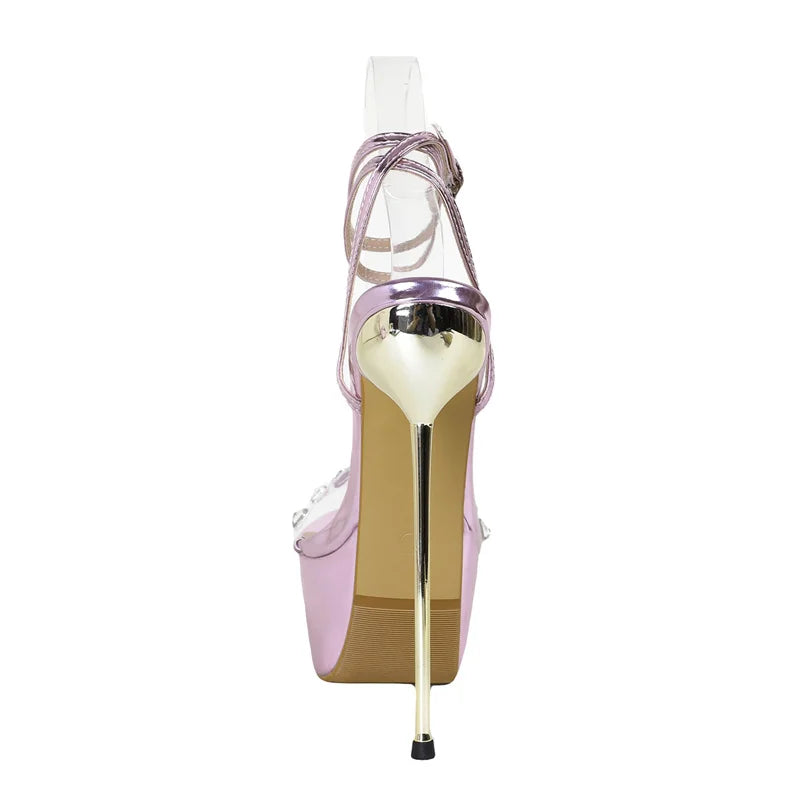 Liyke Runway Style Purple Platform High Heels Transparent Sandals For Women Sexy Open Toe Wedding Banquet Shoes Zapatos Mujer