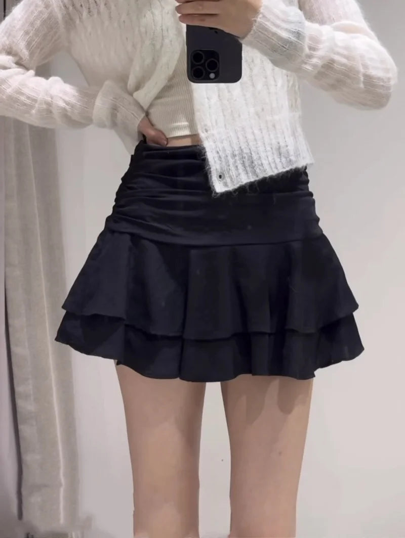 ETJ 2025  women's summer new sexy fashion hot girl style flouncy stacked decoration mid-waist short skirt pants