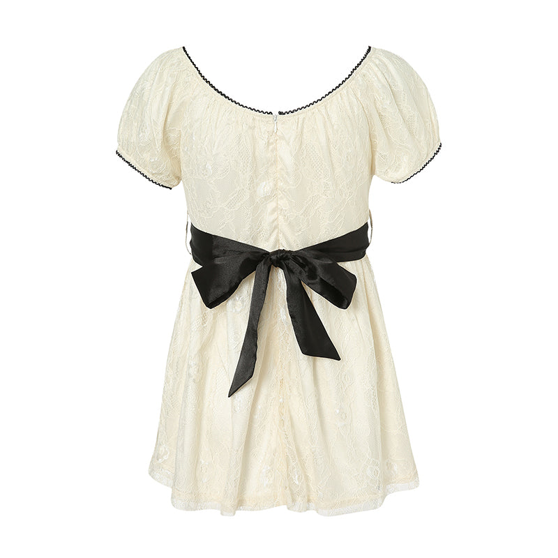 Xingqing 2024 Sweet Fairy Grunge Lace A Line Dresses Summer Women Patchwork Puff Sleeve Kawaii Dress 2000s Aesthetic Outfits