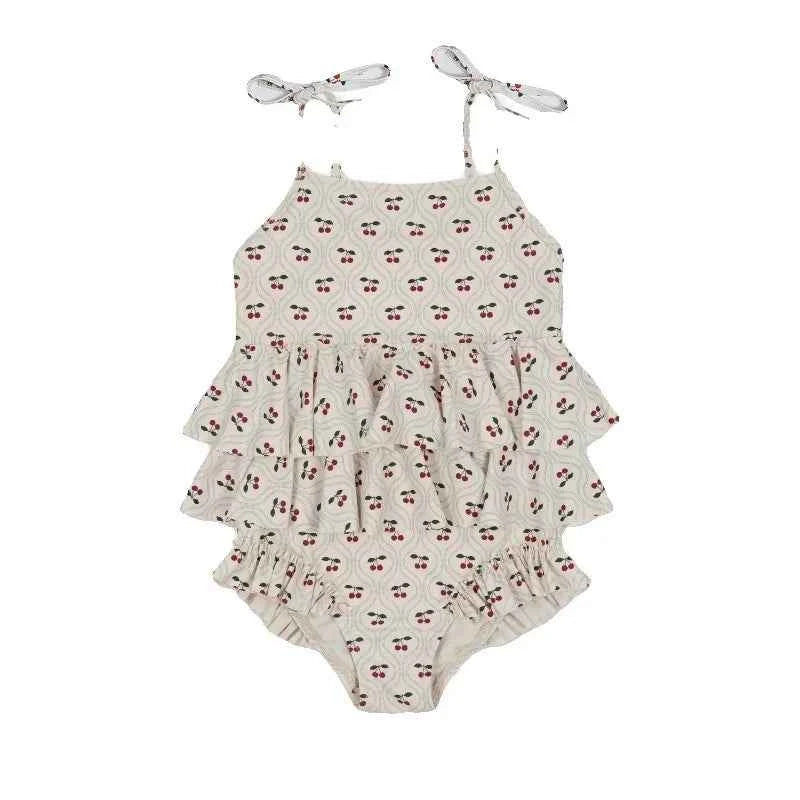 Kids Swimwear for Girl New Summer Baby Girls Cute Cherry Floral Swimsuit Set Long Sleeves/Sling Sunscreen Swimsuit Bikini H503