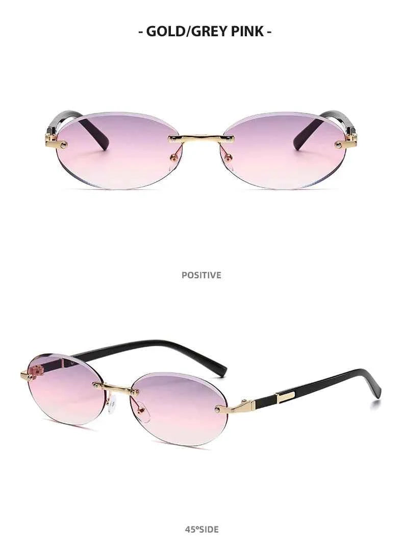 Popular Women Men Shades Oval Sun Glasses for Female Male Summer Traveling UV400 Rimless Sunglasses Round Fashion Gafas De Sol