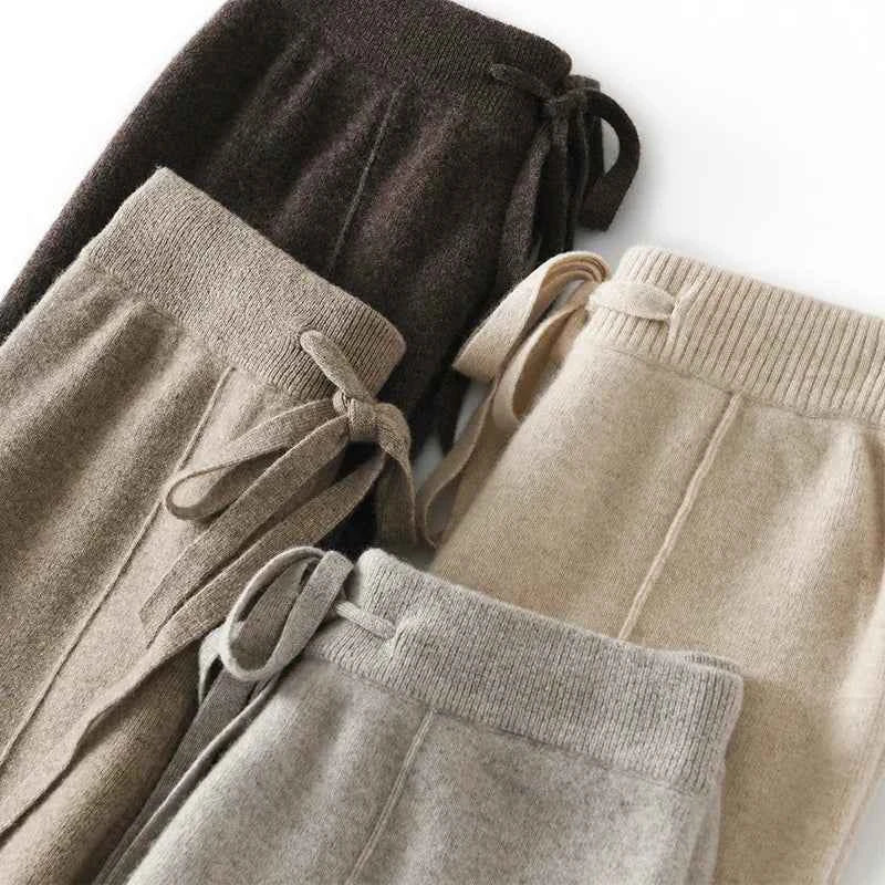 Women's High waisted warm knit wide leg straight leg pants for women, solid color loose wide leg pants