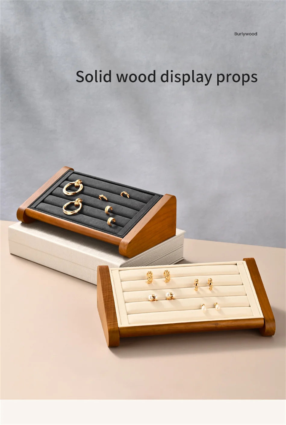 Oirlv Wooden Ring Jewelry Display Stand Jewelry Organizer Rack Earring Storage Rack Counter Ring Display Stand Ring Display Prop