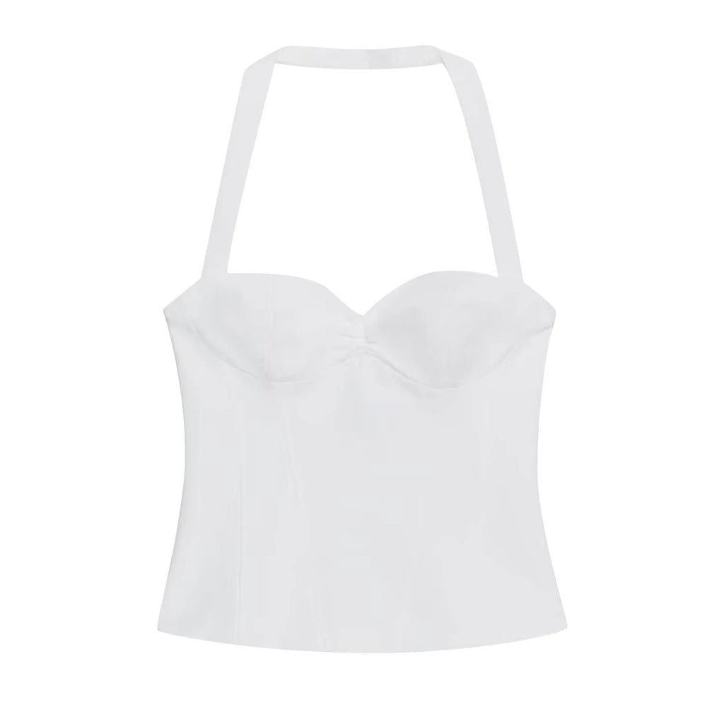 DEEABAE 2026 summer French style hanging neck polka dot camisole vest for women slim fit and slimming ruffled edge sexy top