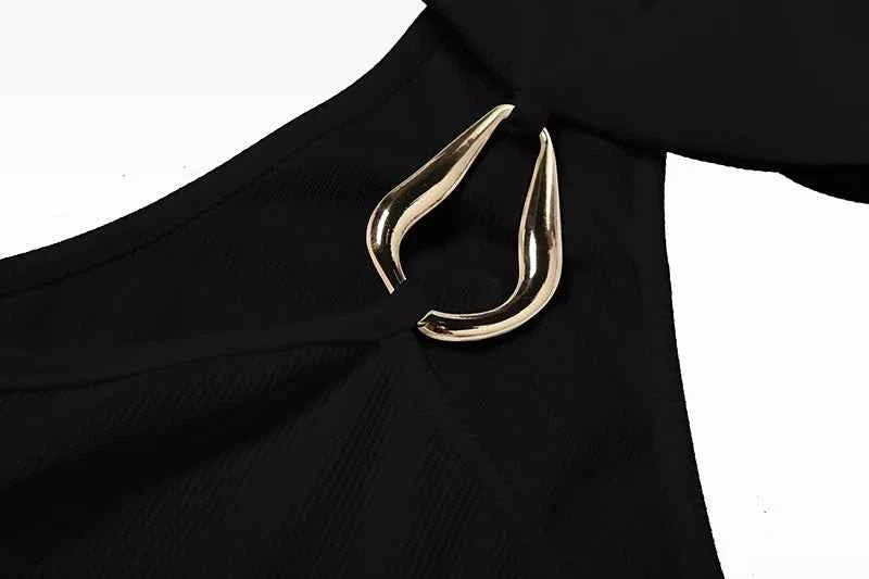 Metal Buckle Decoration Tank Tops Women Turtleneck Off Shoulder Skinny Stretch Street Fashion Wild Style Solid Outfits